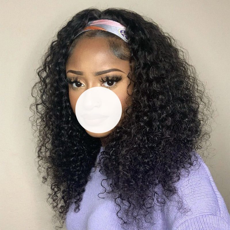 XBL Hair 250% Density Headband Wig Curly Human Hair Wigs Gluelees Virgin Hair Wig
