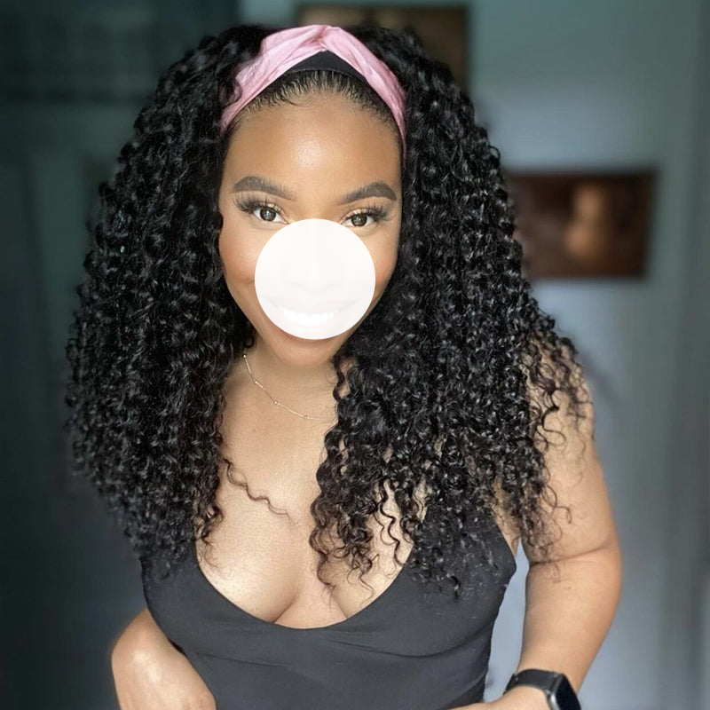 XBL Hair 250% Density Headband Wig Curly Human Hair Wigs Gluelees Virgin Hair Wig