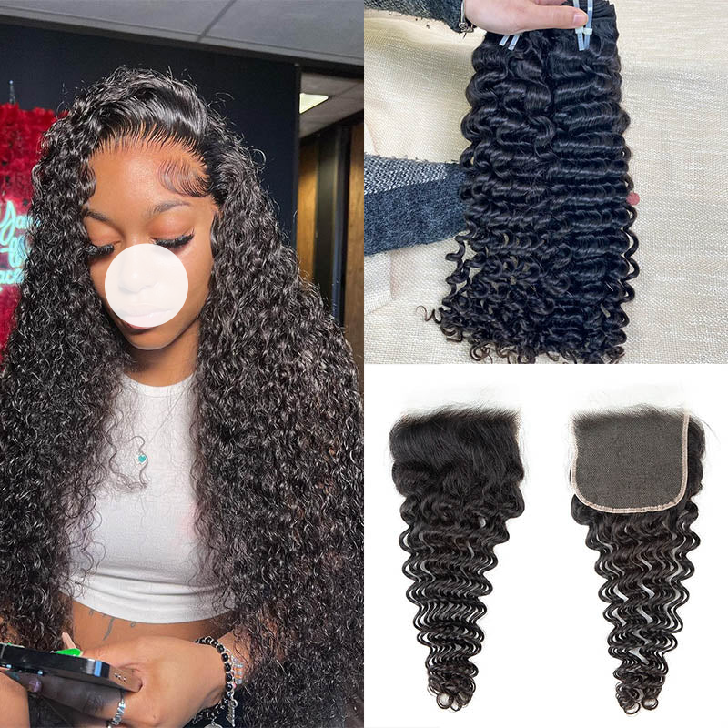 XBL Hair 9A/10A12A Deep Wave Thick 3 Human Hair Bundles With with 6x6 HD Closure