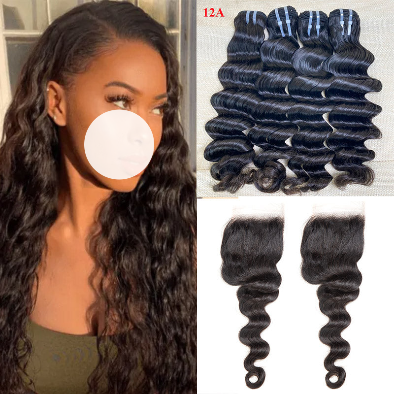 XBL Hair 9A/10A12A Loose Deep 3 Bundles Human Hair With with 6x6 HD Closure