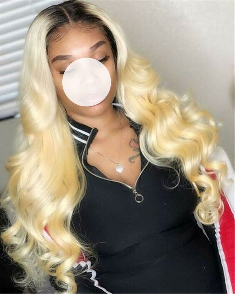 XBL Hair Ombre Blonde Body Wave 1b/613 Lace Front Wig Pre-plucked 13x4 Lace Body Wave Human Hair Wig