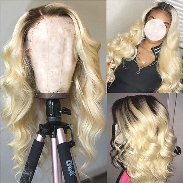 XBL Hair Ombre Blonde Body Wave 1b/613 Lace Front Wig Pre-plucked 13x4 Lace Body Wave Human Hair Wig