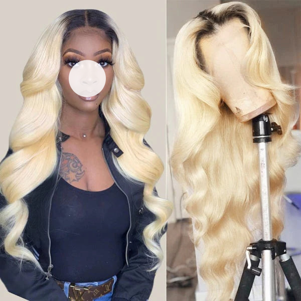 XBL Hair Ombre Blonde Body Wave 1b/613 Lace Front Wig Pre-plucked 13x4 Lace Body Wave Human Hair Wig