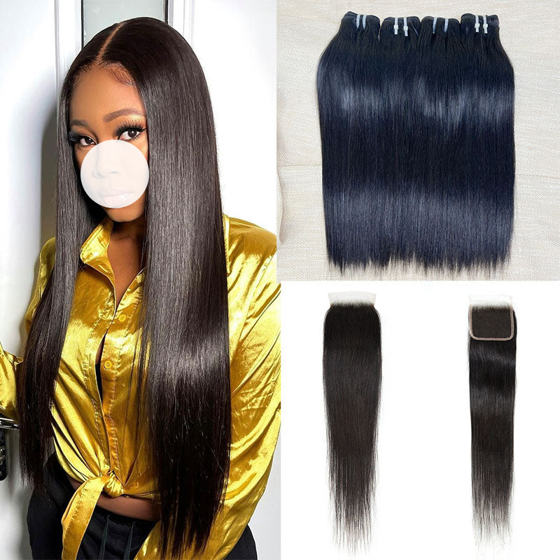 XBL Hair Silky Straight Hair 3 Bundles With 4x4 Lace Closure Human Hair Bundles