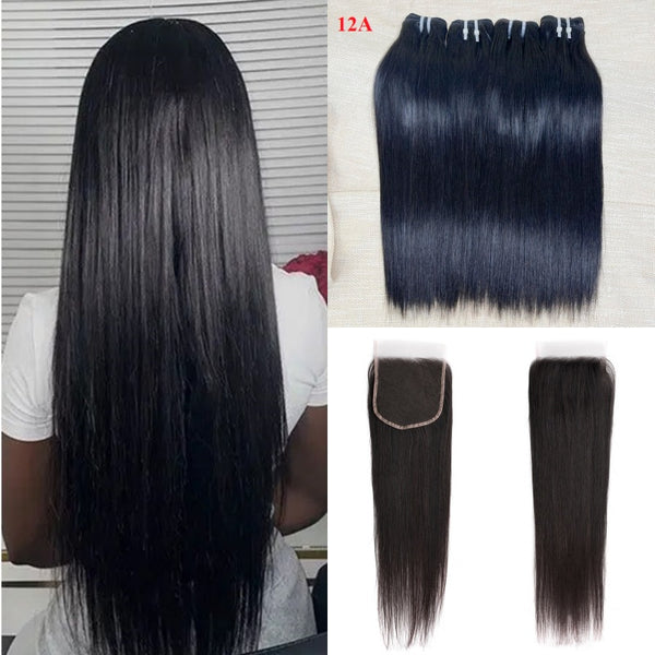 XBL Hair Silky Straight Hair 3 Bundles With 4x4 Lace Closure Human Hair Bundles