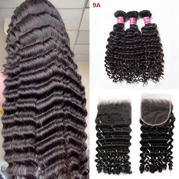 XBL Hair Miss Flawless / Lovely / Pretty Deep Wave Thick 3 Human Hair Bundles With with 6x6 HD Closure