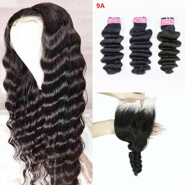 XBL Hair Miss Flawless / Lovely / Pretty Loose Deep 3 Bundles Human Hair With with 6x6 HD Closure