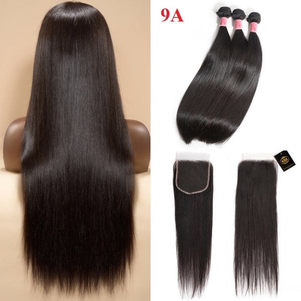 XBL Hair Miss Flawless / Lovely / Pretty Straight Silky Straight Full 3 Human Hair Bundles With with 6x6 HD Closure