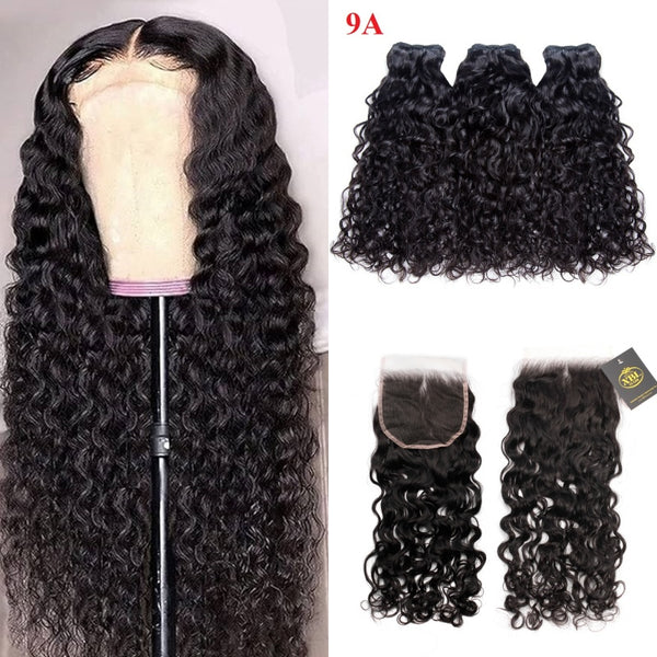 XBL Hair Miss Flawless / Lovely / Pretty Water Wave 3 Bundles Human Hair Extensions With with 6x6 HD Closure