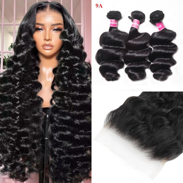 XBL Hair Miss Flawless / Lovely / Pretty Loose Wave 6x6 HD Closure With 3 Bundles