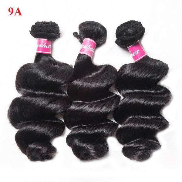 Extensiones de cabello ondulado suelto XBL 9A/10A/12A, 3 mechones, frontal de 13x6 y línea de cabello prearrancada 