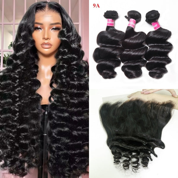 XBL Hair Miss Flawless / Lovely / Pretty Loose Wave Human Hair 3 Bundles with 13x4 Lace Frontal