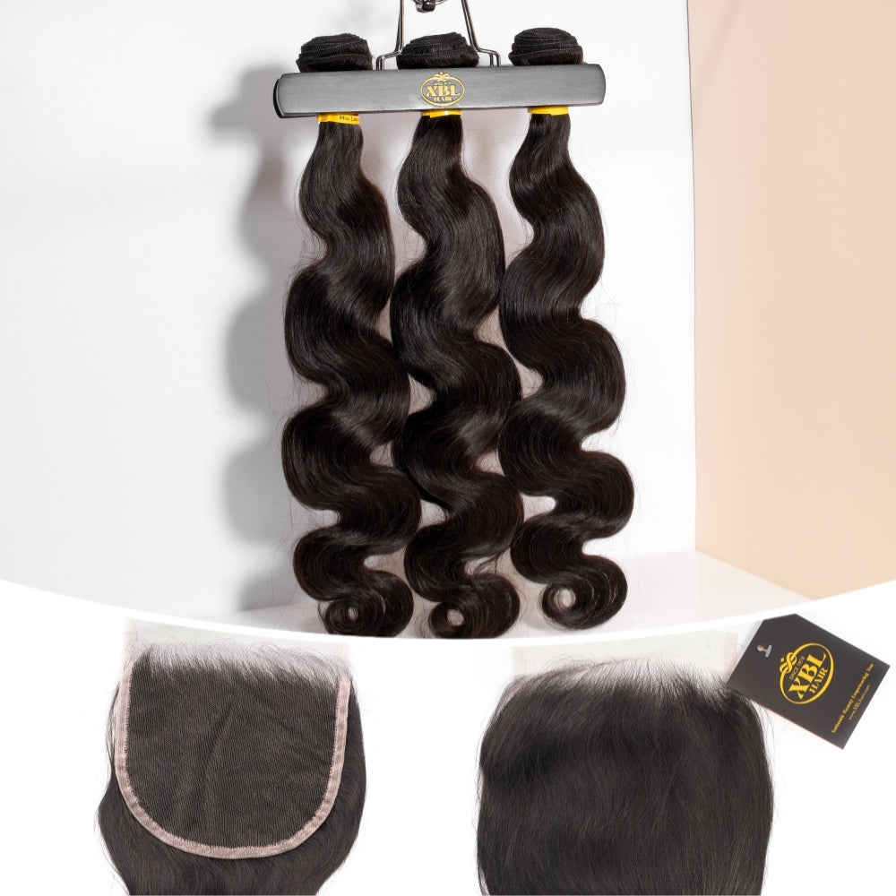 XBL Hair 9A/10A12A Body Wave Soft 3 Human Hair Bundles With with 6x6 HD Closure