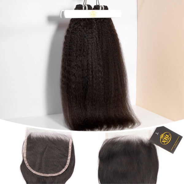 XBL Hair 9A/10A12A Kinky Straight 6x6 HD Closure With 3 Humann Hair Bundles