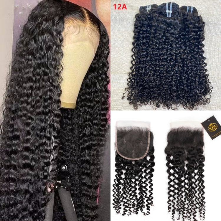 XBL Hair Curly Hair% Human Hair 3 Bundles With 4x4 Lace Closure