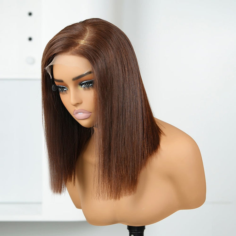 XBL Hair Miss Fantastic Raw Human Hair Inch Inch #4 Colorful Bob Wig 5x5 HD Lace Straight Bleached Knots With 
