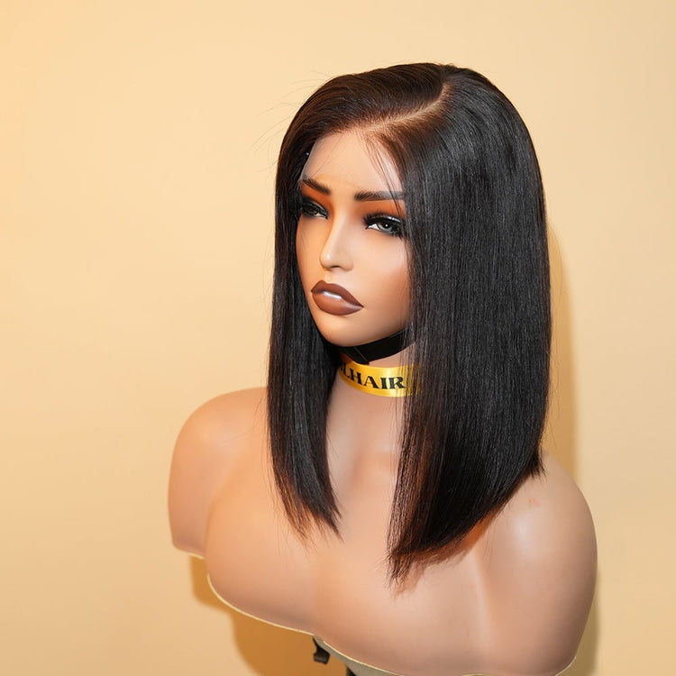 XBL Hair Miss Fantastic Raw Human Hair Inch Inch Bob Wig 5x5 HD Lace Straight Bleached Knots With Middle-part