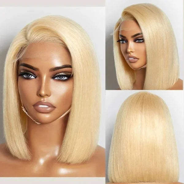 XBL Hair Miss Fantastic Raw Human Hair Colored Inch Inch Bob Wig 5x5 HD Lace Straight Bleached Knots With 