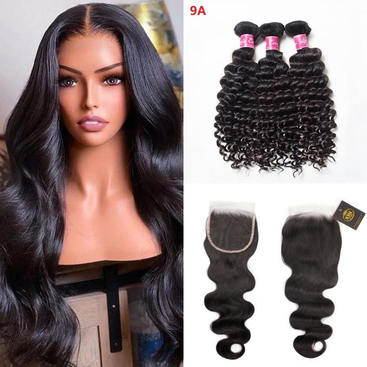 XBL Hair Miss Flawless / Lovely / Pretty Body Wave Soft 3 Human Hair Bundles With with 6x6 HD Closure