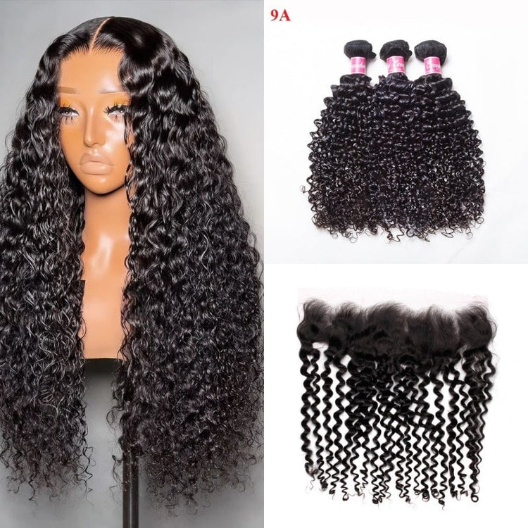 XBL Hair Miss Flawless / Lovely / Pretty Curly Human Hair 3 Bundles with 13x4 Lace Frontal