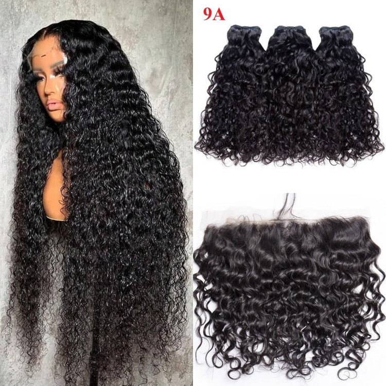 XBL Hair Miss Flawless / Lovely / Pretty Water Wave Human Hair 3 Bundles with 13x4 Lace Frontal