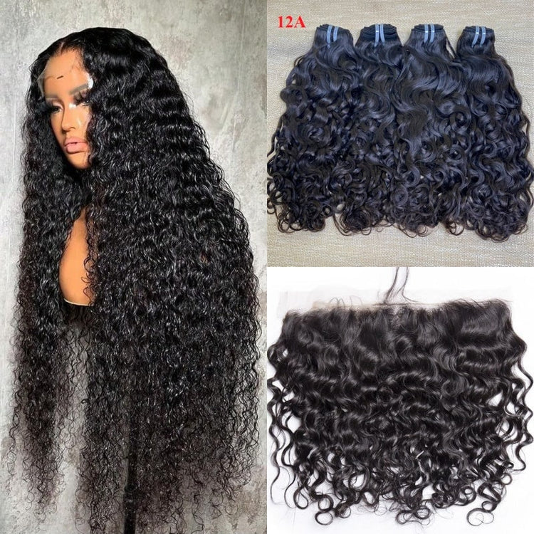 XBL Hair Miss Flawless / Lovely / Pretty Water Wave Human Hair 3 Bundles with 13x4 Lace Frontal