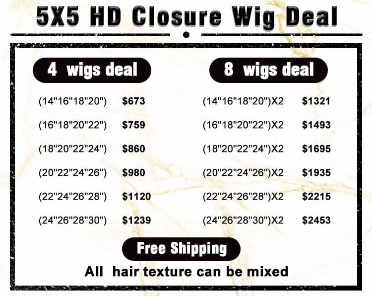 XBL Hair Miss Lovely HD 5X5 Lace Closure Wig Wholesale Package Deals