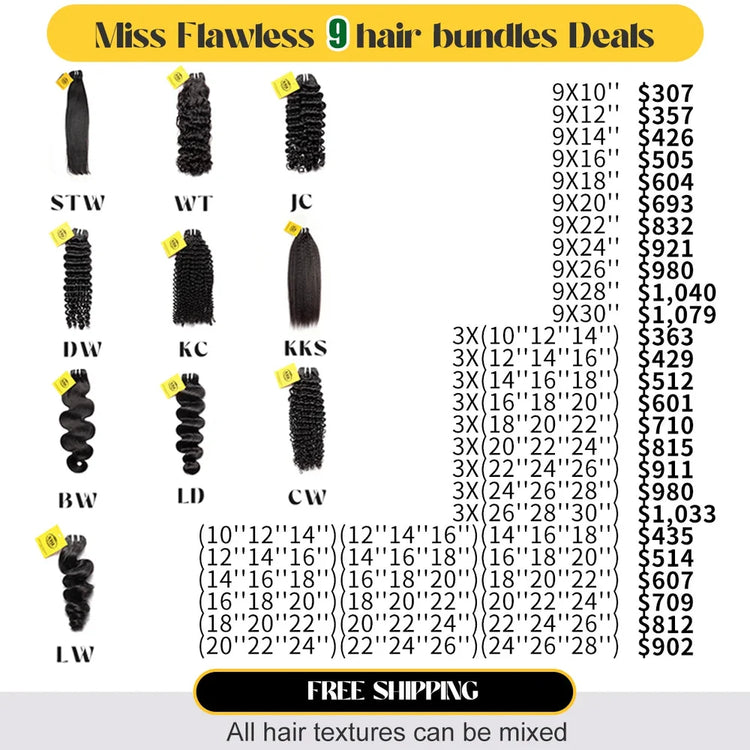 XBL Hair Wholesale Price List Miss Flawless Hair 9 Bundles Wholesale Deals for Hairstylist or Salon