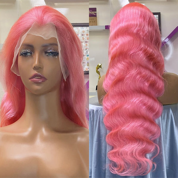 XBL Hair 13x4 Pink Body Wave Lace Front Wig Pre-plucked Body Colored Human Hair Wig