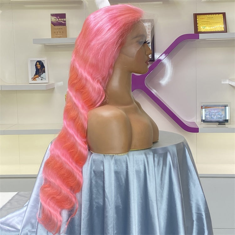 XBL Hair 13x4 Pink Body Wave Lace Front Wig Pre-plucked Body Colored Human Hair Wig