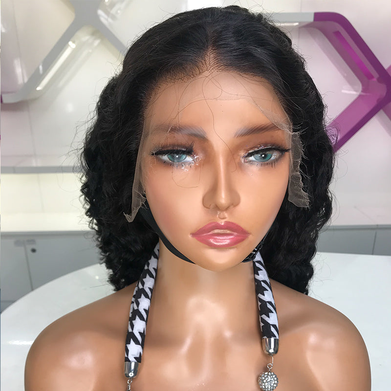 Peluca frontal completa HD de 13x4 con nudos blanqueados y ondas de piña con línea de cabello prearrancada 