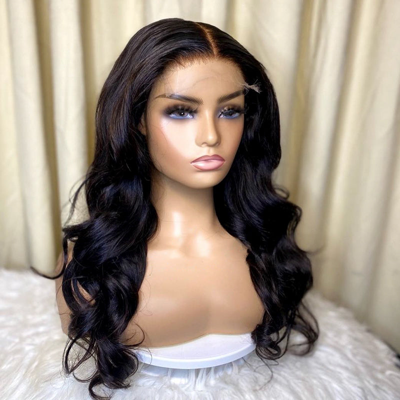 Peluca de onda corporal sin pegamento, lista para usar, 5x5 HD Cloure, con pequeños nudos y línea del cabello pre-arrancada 
