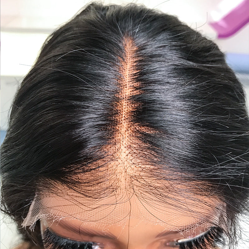 Perruque Body Wave sans colle avec fermeture HD 5x5 et nœuds décolorés 