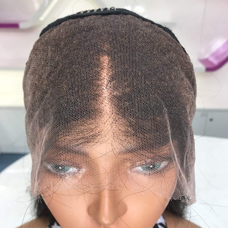 Peluca frontal completa HD de 13x4 con nudos blanqueados y ondas de piña con línea de cabello prearrancada 