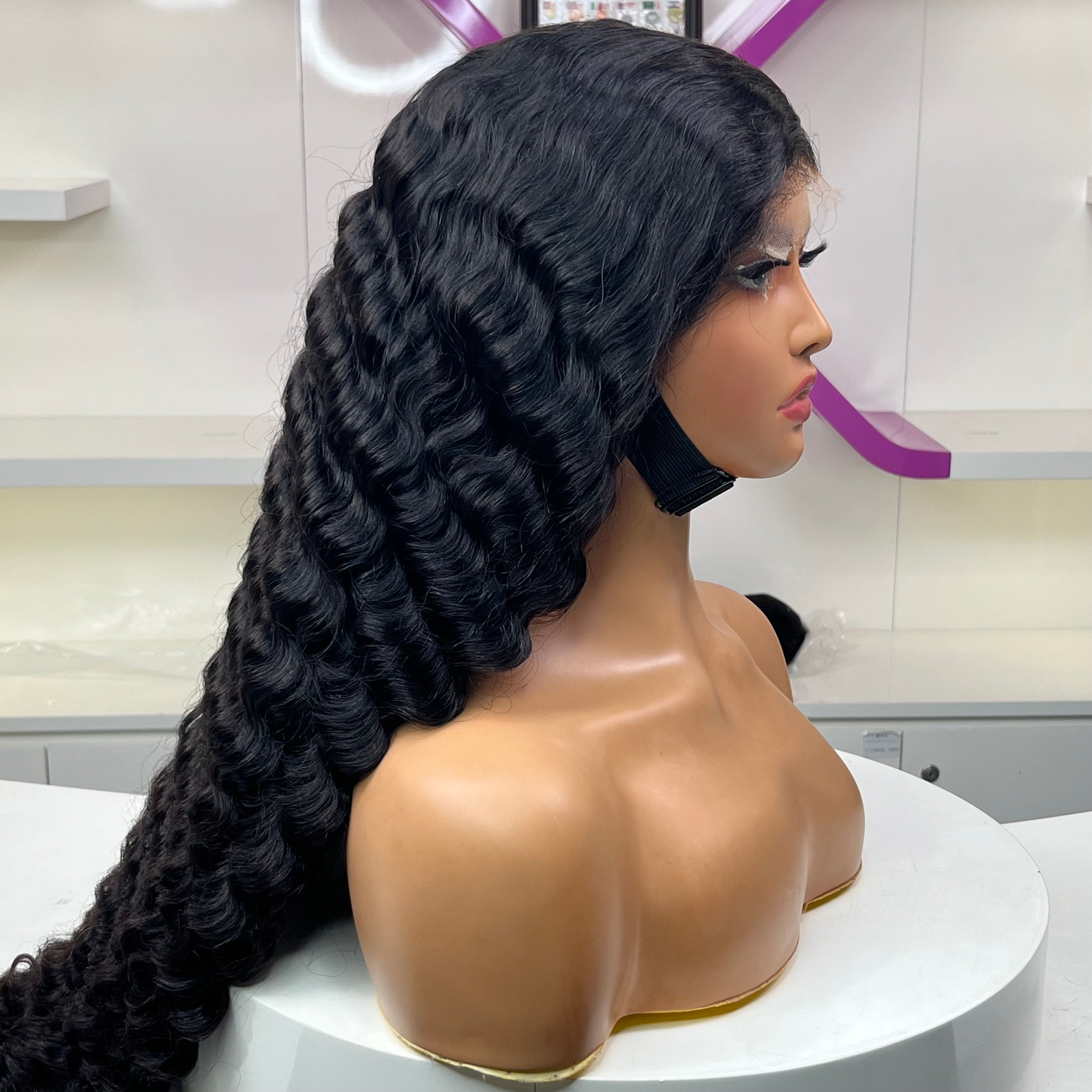 Peluca con nudos blanqueados, densidad del 200 %, sin pegamento, lista para usar, 5x5, cierre HD, onda de piña, raya en C y línea del cabello prearrancada