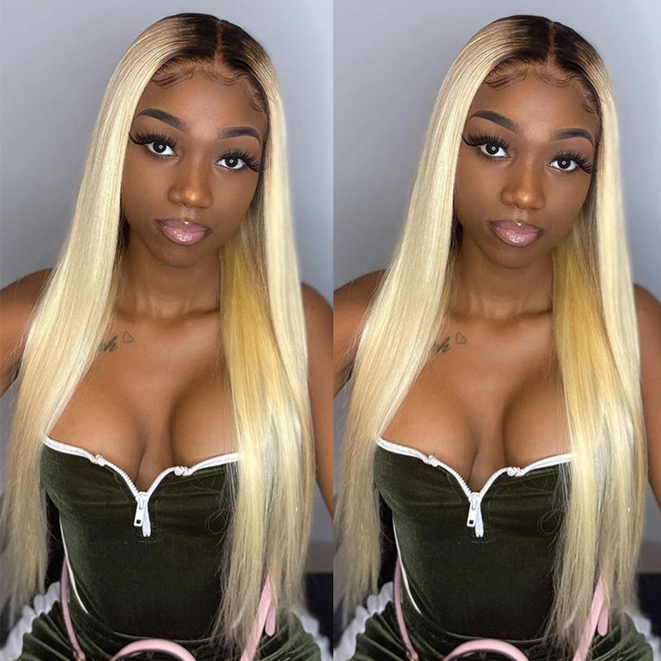 XBL Hair Straight Human Hair Wig 1b/613 Ombre Blonde 13x4 Lace Frontal Wig