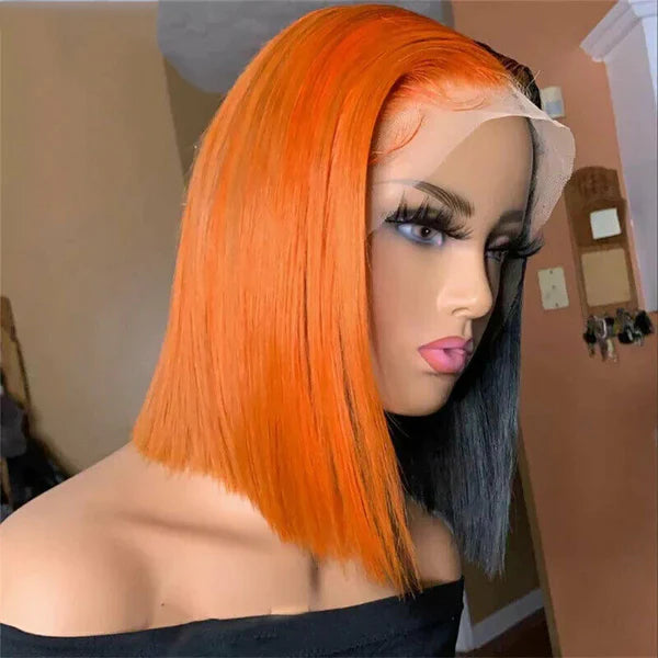 XBL Hair 13x4 Ginger Orange Short Bob Wig Human Hair Lace Front Wig
