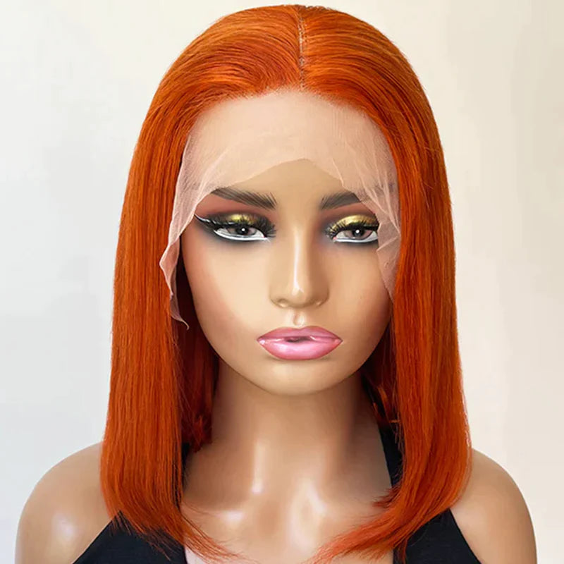 XBL Hair 13x4 Ginger Orange Short Bob Wig Human Hair Lace Front Wig