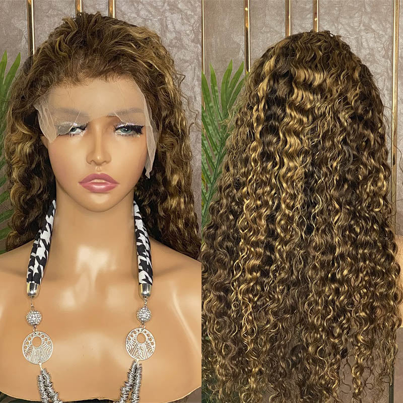 XBL Hair Highlight 4/27 Brown Color Water Wave Wig 13x4 Lace Front Human Hair Wig