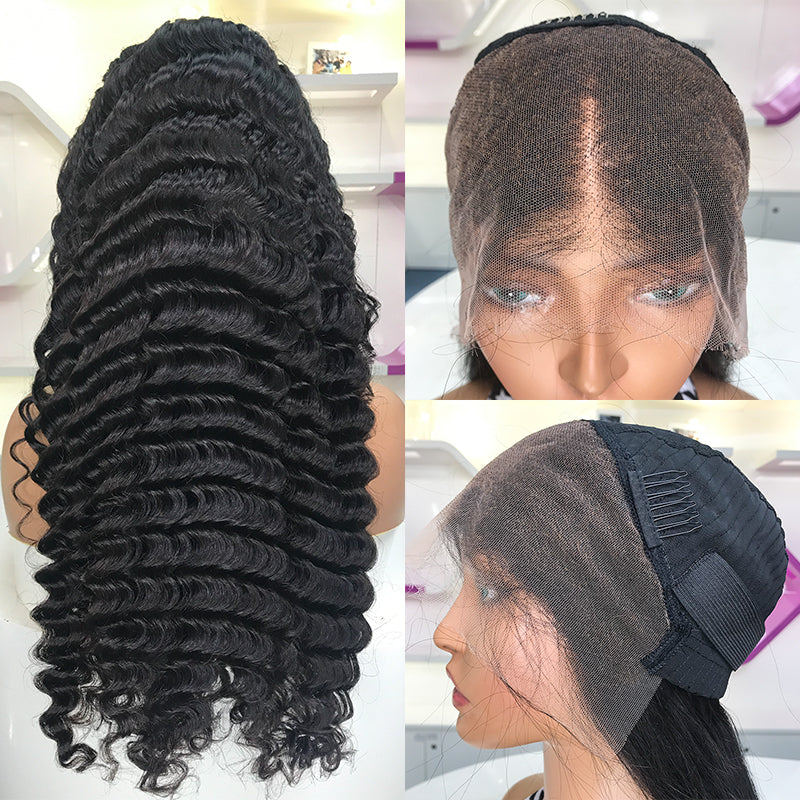 Peluca frontal completa HD de 13x4 con nudos blanqueados y ondas de piña con línea de cabello prearrancada 