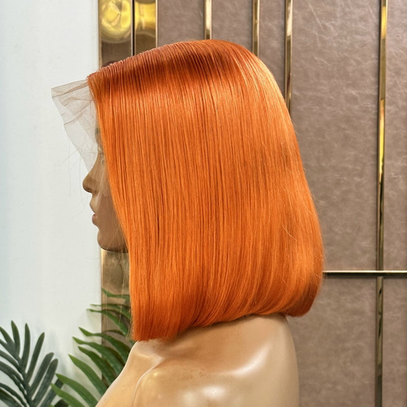 XBL Hair 13x6 Ginger Orange Short Bob Wig Human Hair Lace Front Wig