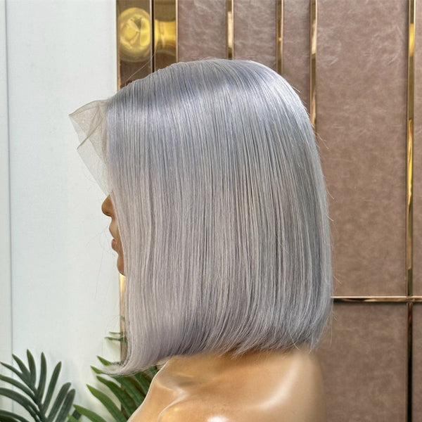 Perruques Bob Lace Front Wigs Grises Droites 13x4 XBL Hair, Cheveux Humains Colorés, Perruque Lace Frontal Wig 
