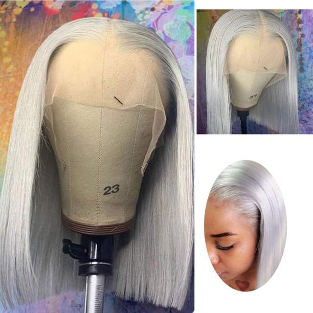 XBL Hair 13x4 Grey Straight Lace Front Bob Wigs Colored Human Hair Wigs Lace Frontal Wig