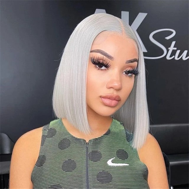 XBL Hair 13x6 Grey Straight Lace Front Bob Wigs Colored Human Hair Wigs Lace Frontal Wig