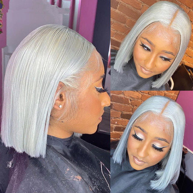 XBL Hair 13x4 Grey Straight Lace Front Bob Wigs Colored Human Hair Wigs Lace Frontal Wig