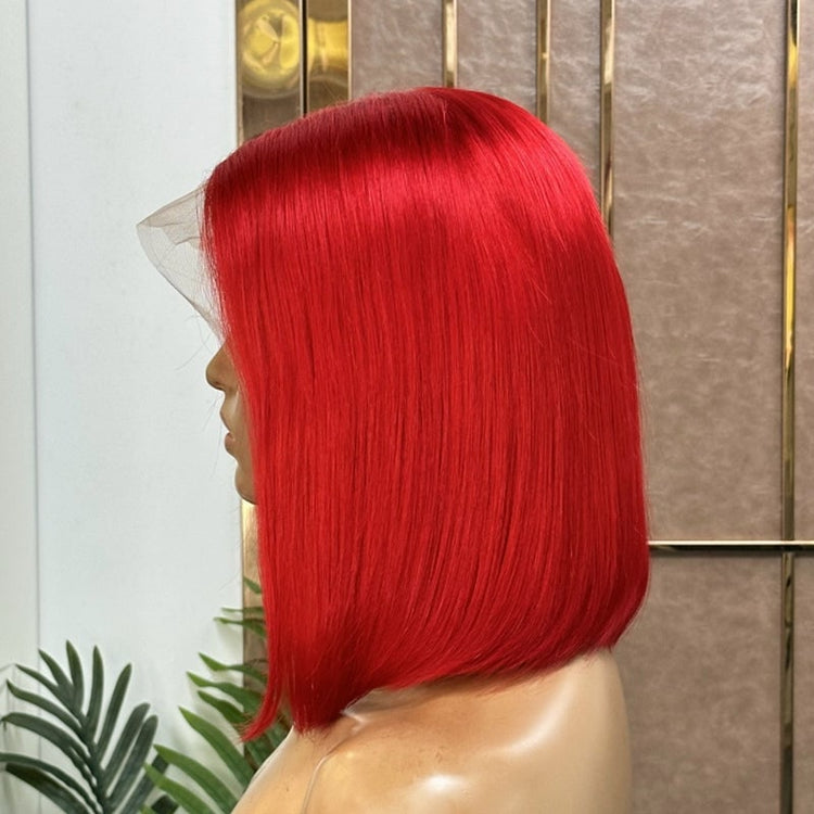 XBL Hair 13x6 Red Transparent Lace Front Wig Short Bob Wig With Pre-plucked Hairline