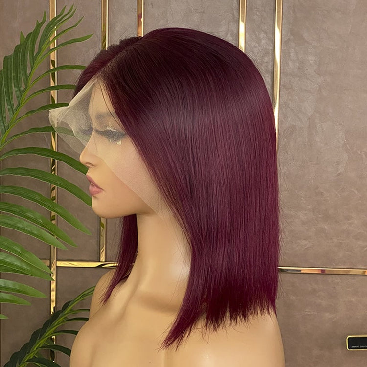 XBL Hair 13x6 Transparent Lace Front Wig 99J Bob Wig Burgundy Bob Wig