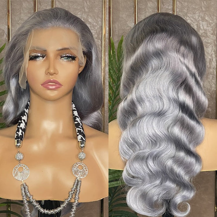 XBL Hair Silver Gray 13x4 Body Wave Wig Silver Color% Human Hair Wig